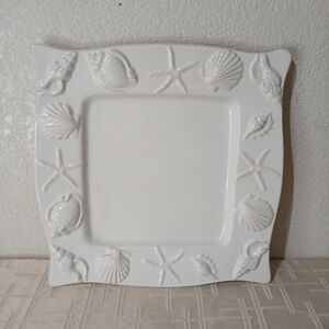 BLUE SKY CERAMICS Blue Shell Starfish Ocean Square Beachy 10" Dinner Plate